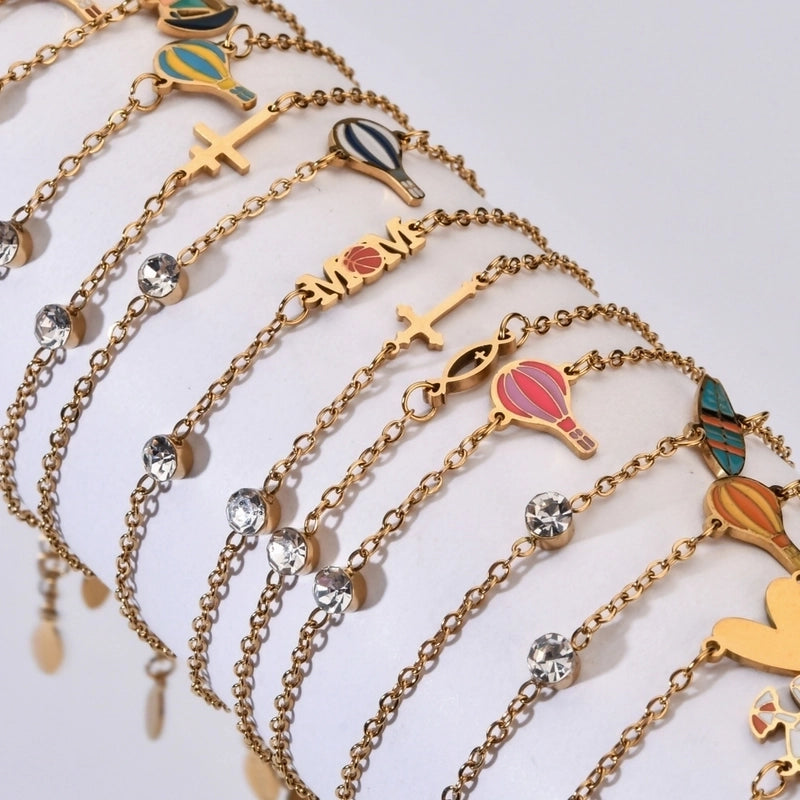 Basic Minimalist Classic Style Letter Hot Air Balloon Heart Shape 304 Stainless Steel Bracelets In Bulk