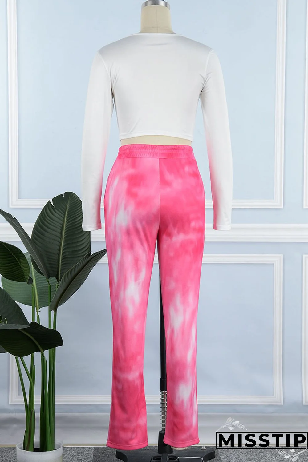 Pink Casual Street Print Patchwork O Neck Long Sleeve Two Pieces