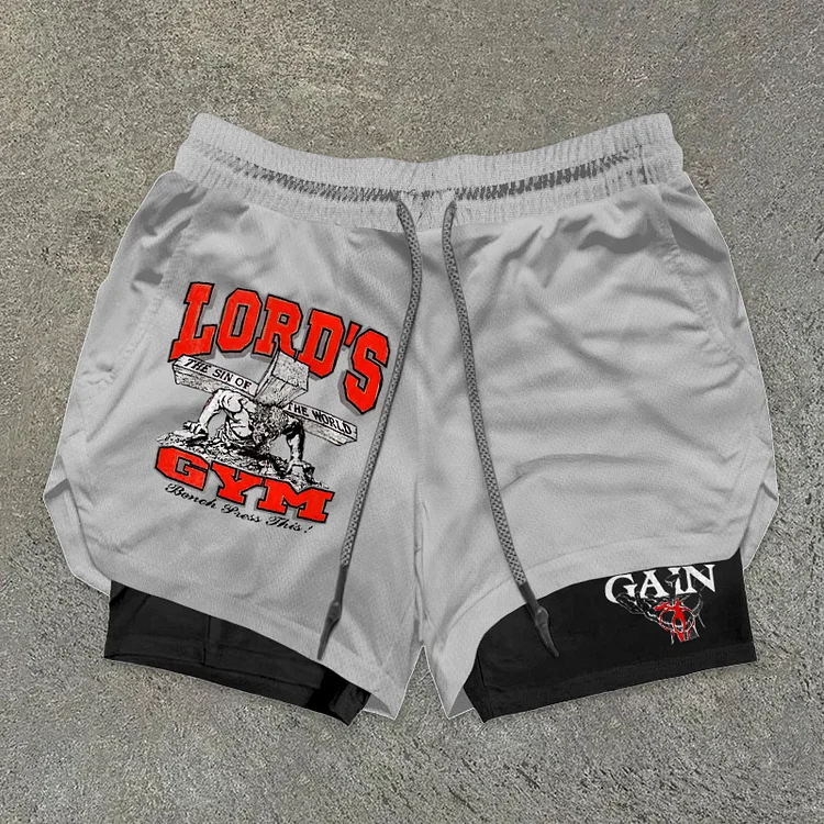 Lord's Gym Print Double Layer Drawstring Gym Shorts