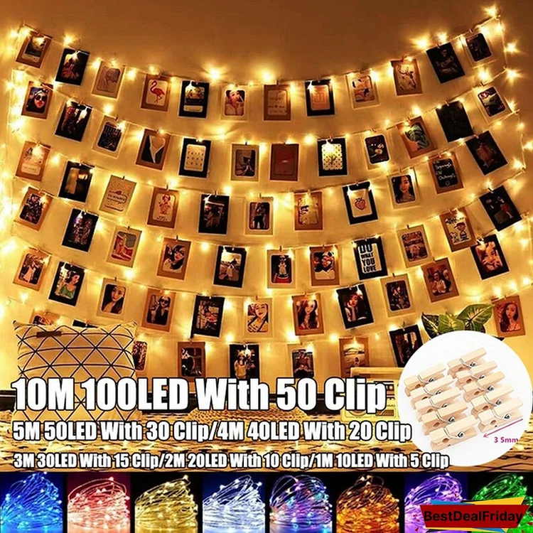 Romantic Home Remote Control Marriage Halloween LED Fairy String Lights with Photo Clip Holder for Christmas Wedding Dorm Bedroom Decor