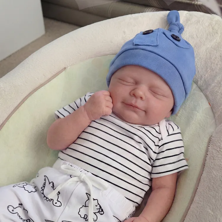 [Pre-Order] Babeside Wren 17" Baby Boy Reborn Doll &ndash; Sleeping Newborn in Blue Bear Hat & Striped Romper