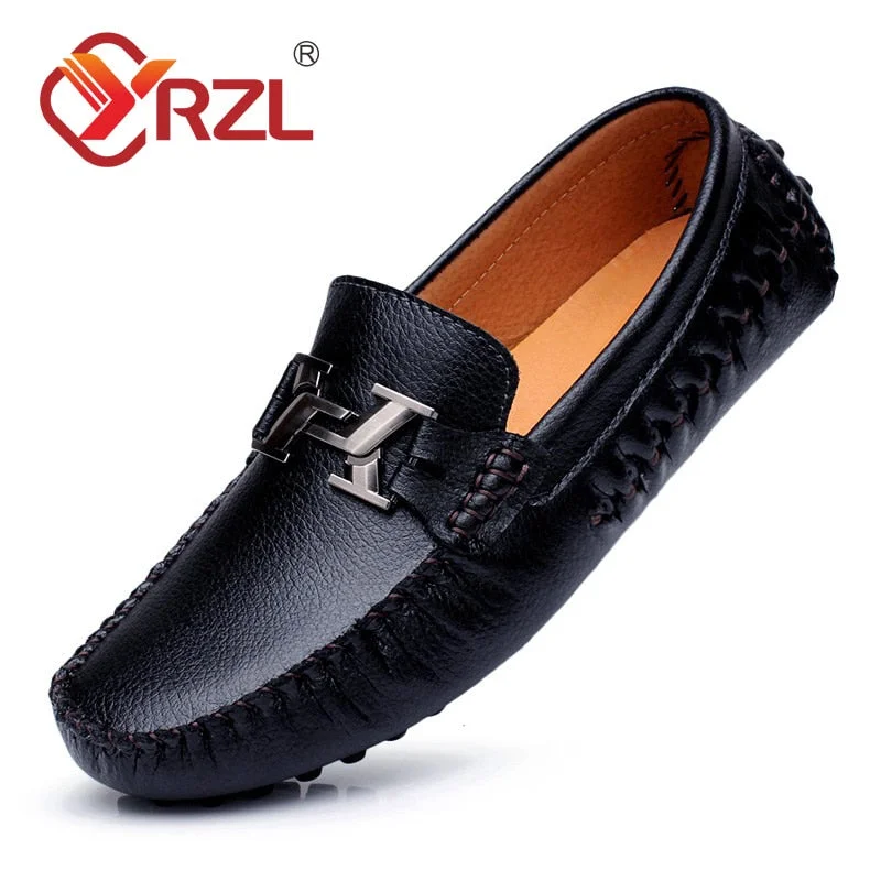 YRZL Loafers Men Handmade Leather Shoes Casual Driving Shoes Flats Slip-on Shoes Moccasins Boat Shoes Mens Loafers Men