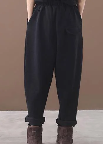 black women casual cotton thick pants plus size warm false pockets harm pants