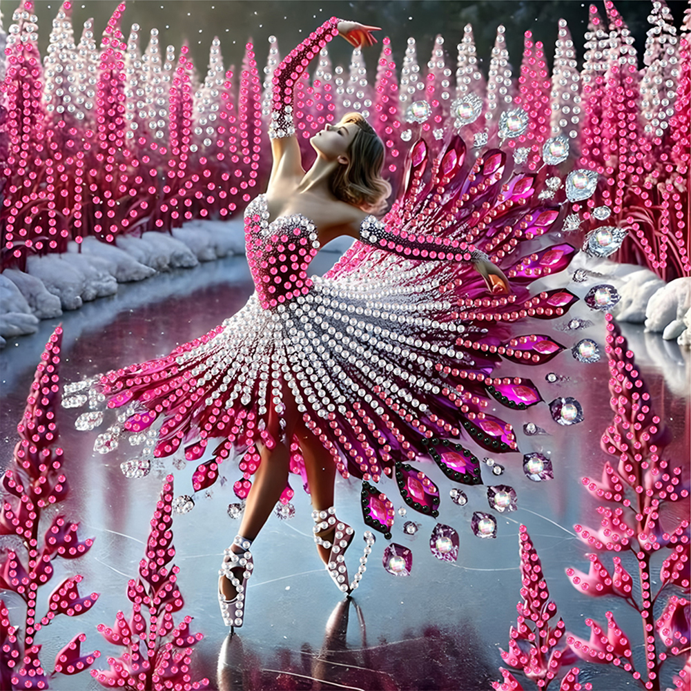 Dancing Girl On Ice 30*30cm(canvas) special shaped drill diamond painting