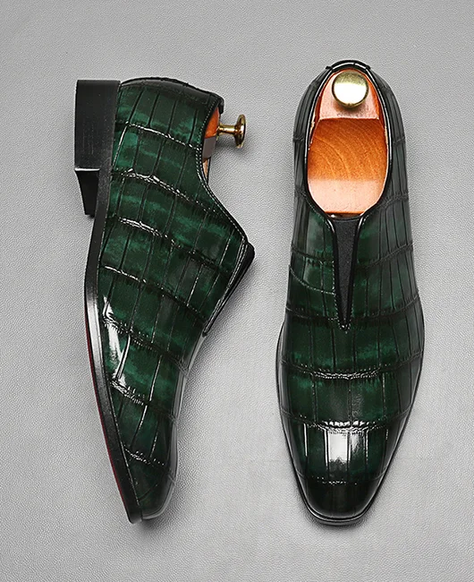 Crocodile Pattern Pointed Toe Business PU Leather Shoes 