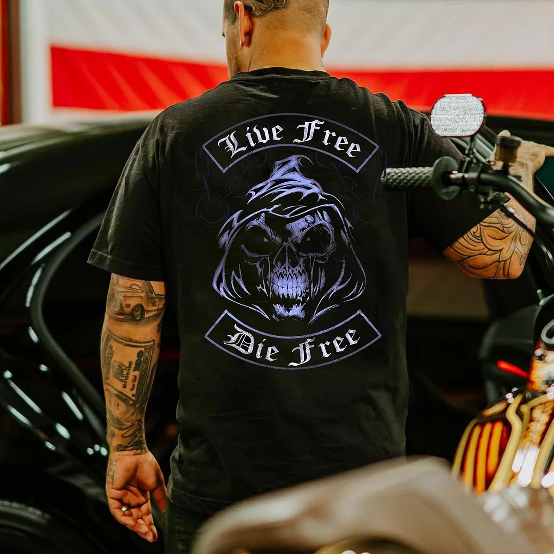 LIVE FREE DIE FREE Skull Black Print T-Shirt