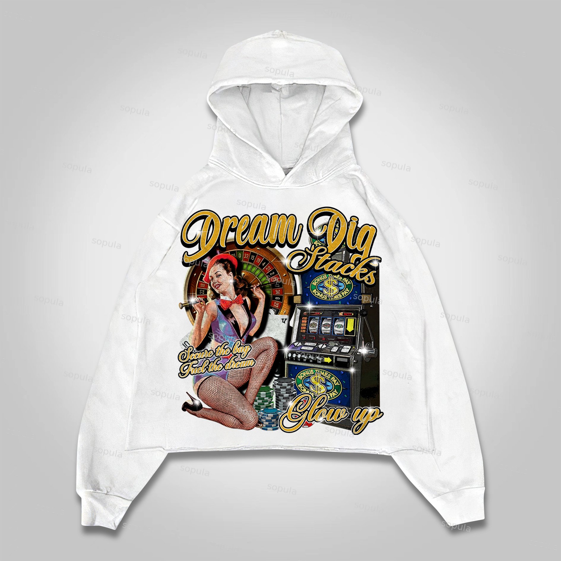 Sopula Place Your Bets On Dreams Vintage Graphic Cropped Hoodie - Sopula｜Premium Graphic Tees & Graphic Clothing