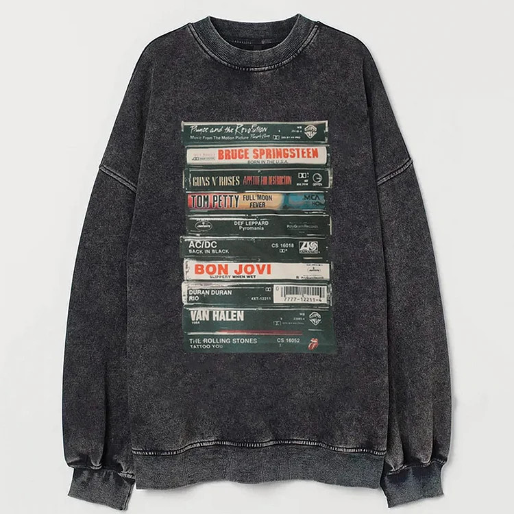 Comstylish Rock Cassettes Printed Crew Neck Sweatshirt