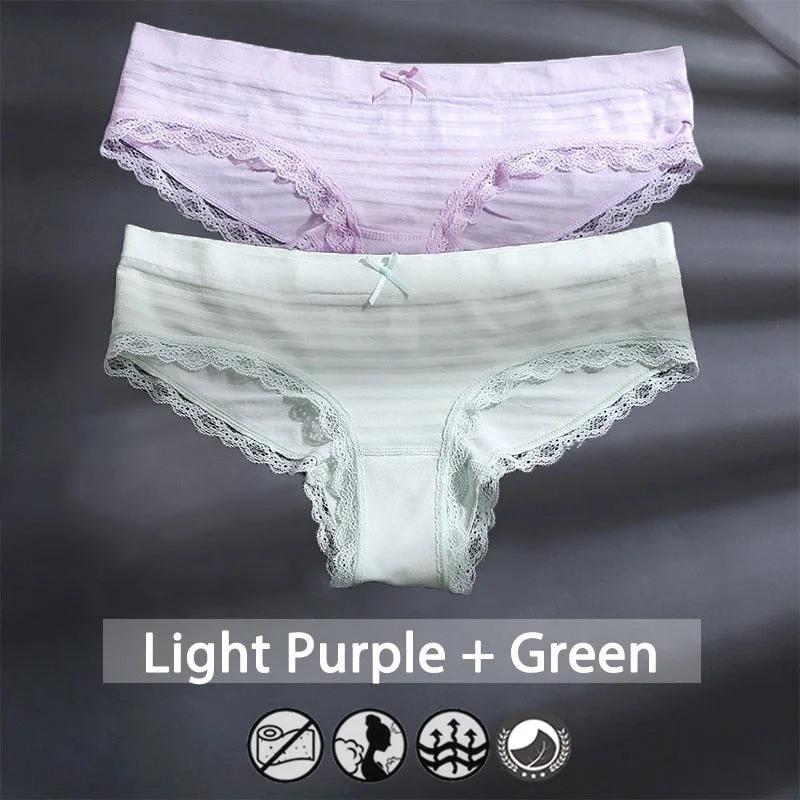 M-XXXL Plus Size Women Panties Underwear Female Lingerie Sexy Briefs Big Pantys Low Waist Lace Panties Striped Intimate 2PCS/Set