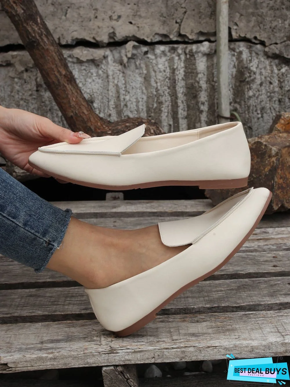Simple PPlain Color Pointed Toe Flat Loafers