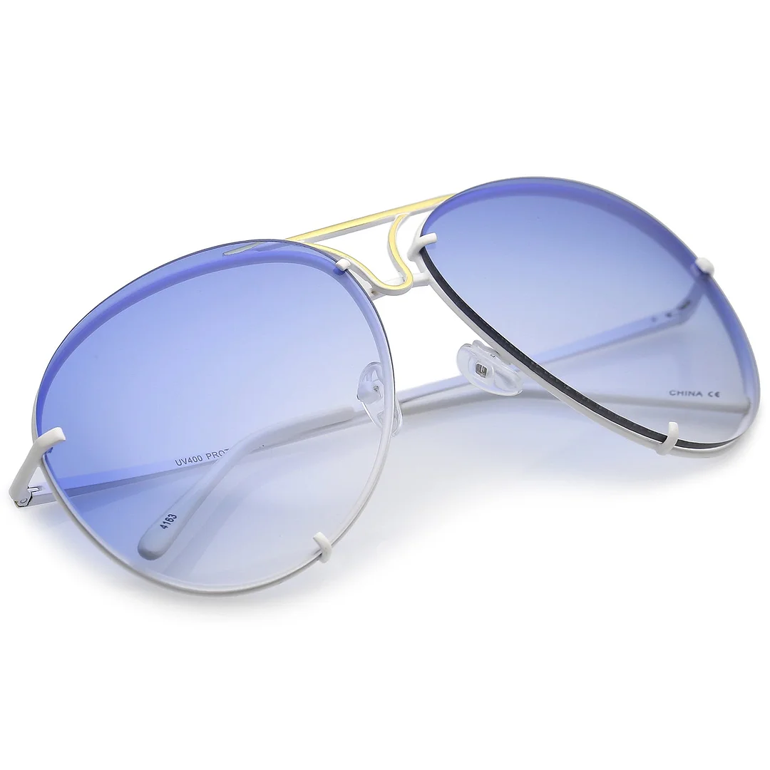 Oversize Rimless Metal Aviator glasses Slim Arms Tinted Lens 68mm