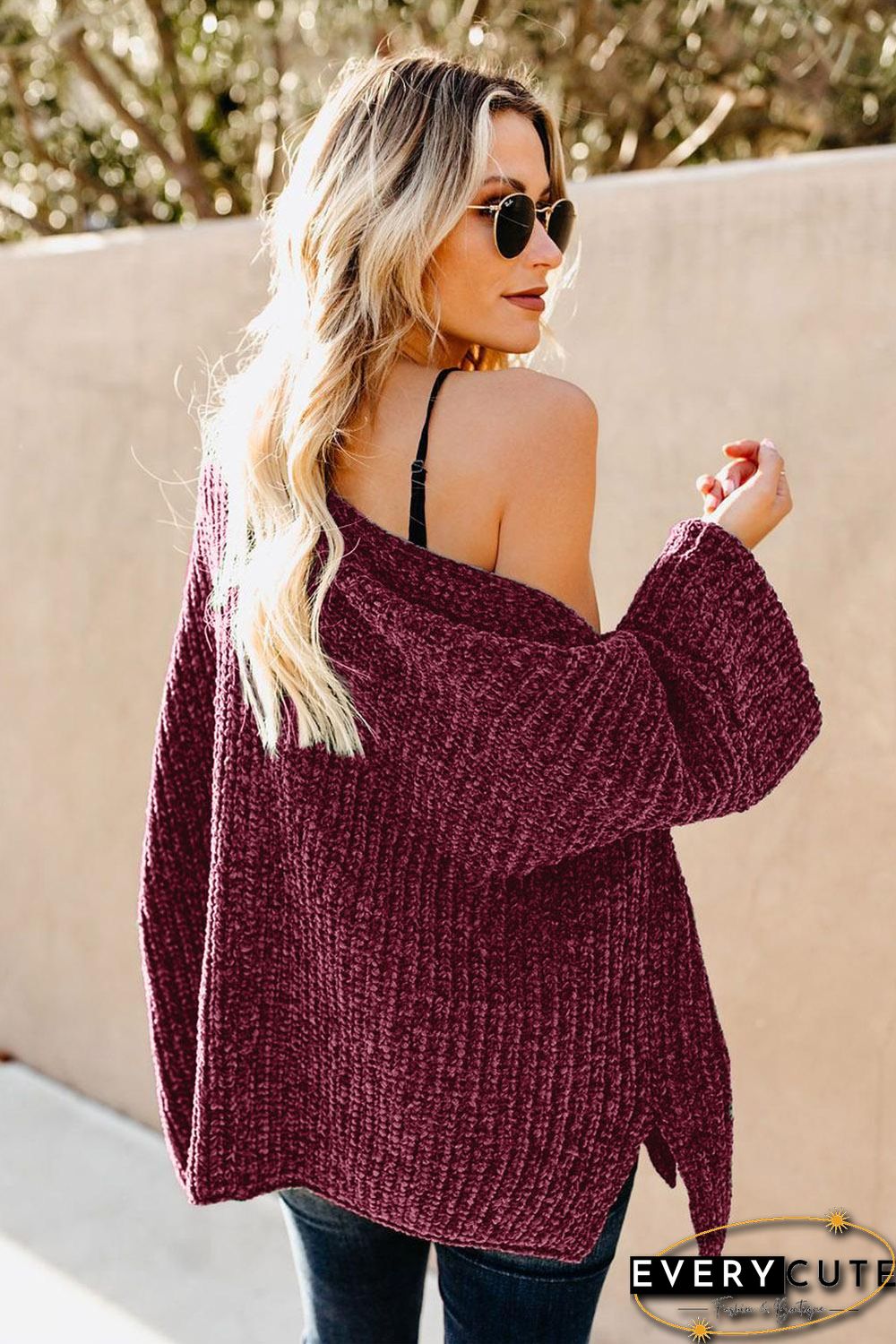 Red Norway Chenille Pocketed Cardigan