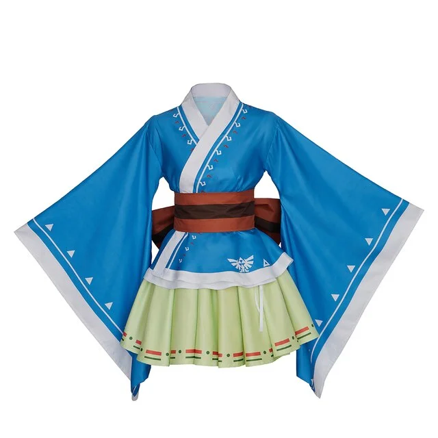 Link Cosplay Costume Japanese Kimono Robe Outfits Yukata Kimono Light Blue Version Costume Full Sets Halloween Carnival Suit