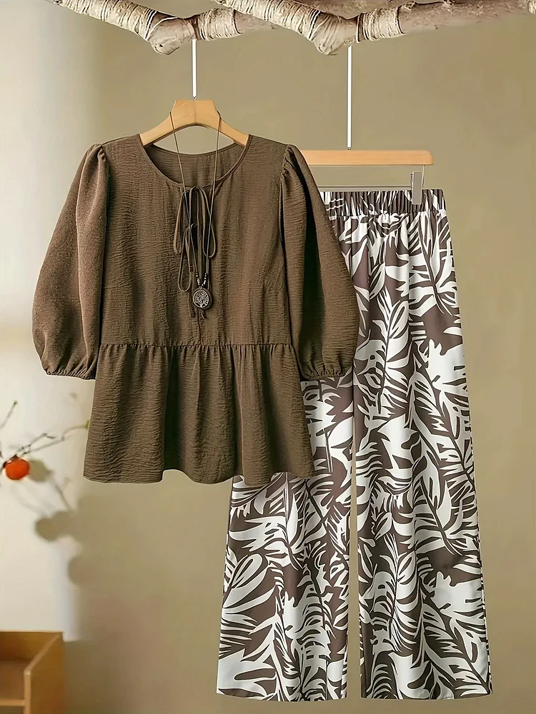 Women's Casual Printed Set2pcs, Elegant And Casual, Suitable For Parties, Vacations, Work, And Daily Attendance Outfits