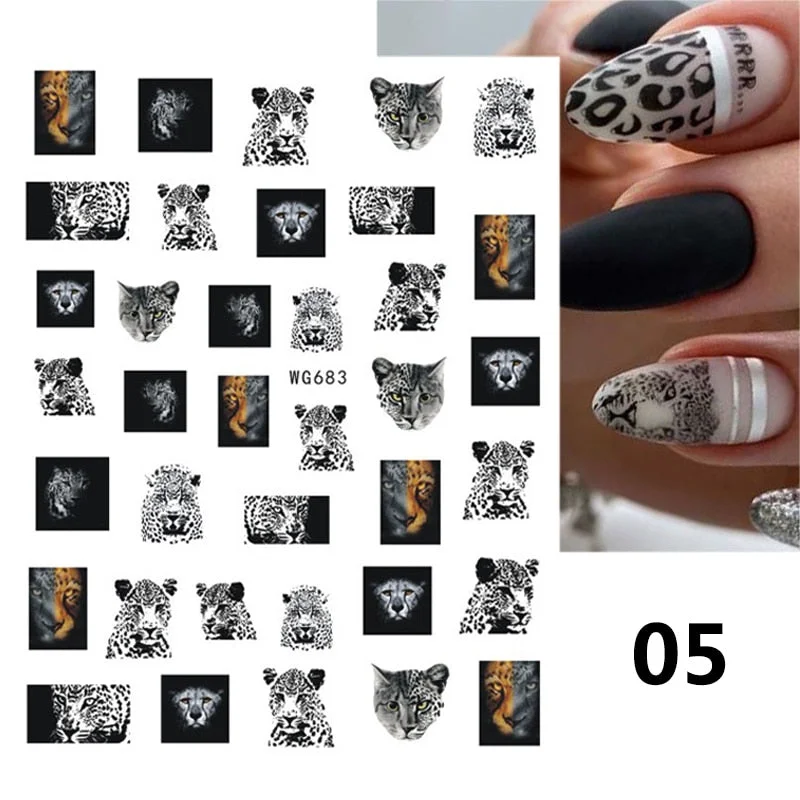 Black 3D Leopard Nail Stickers White Milk Cow Nail Design Snake Prints Sliders Animal Skins Foils Zebra Pattern Manicures Decor-Nail Inspo