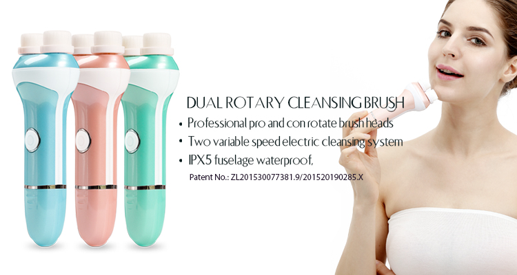 Waterproof Electric Facial Exfoliator Microdermabrasion Scrub System for Advanced Skin Care with Dual Rotary Cleansing Brush
