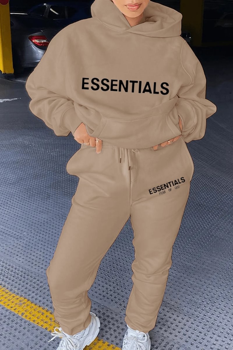 Letter Pattern Pocket Front Hoodie & Pants Set