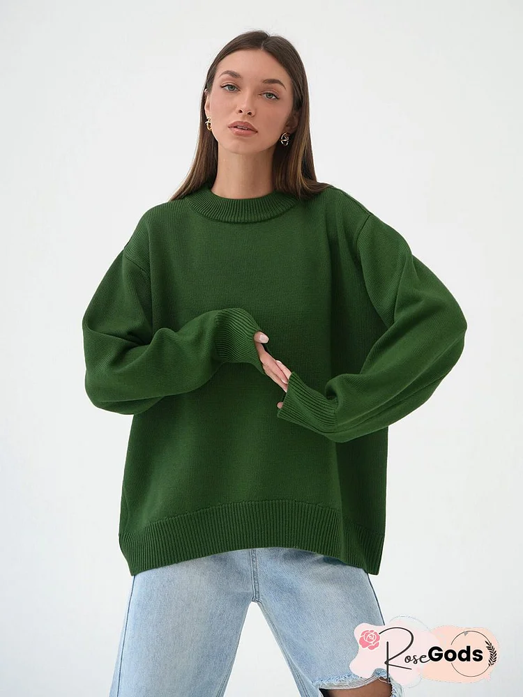 Casual Solid Crew Neck Sweater