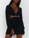 Sexy Hollow Backless V-Neck Bandage Long Sleeves A-Line Mini Dress 