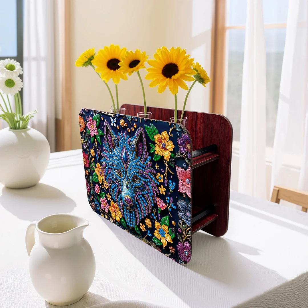 Gem Wolf DIY Diamond Painting Wooden Tube Vase for Adults Gift Idea Home Decor