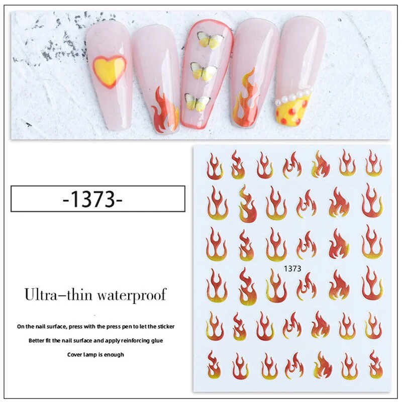 Nail Stickers Back Glue Laser Color Multiple Styles Flame Designs Nail Decal Decoration Tips For Beauty Salons-Nail Inspo