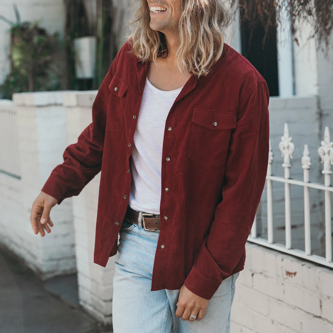 Men's Vintage Casual Corduroy Long Sleeve Shirt-inspireuse