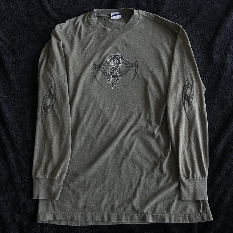 Aonga Punk Style Dark Academia Dragon Print Pullovers Tops Women Men Grunge Baggy T-shirts Vintage Mall Goth Y2K Cyber Loose Fit Tees aonga