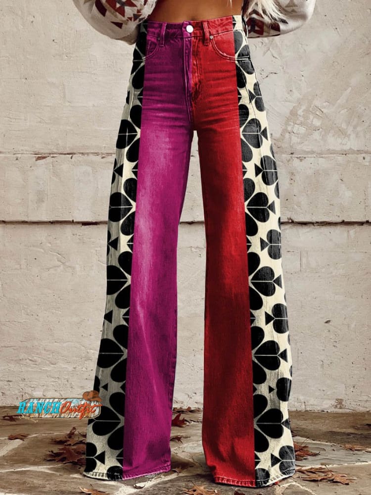 Women’s Red Print Casual Wide Leg Pants Multicolor / Xs