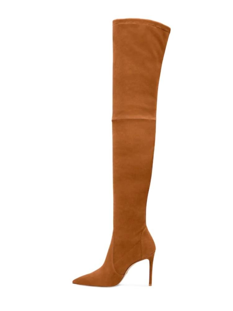 Brown Stretch Thigh-High Boots Sexy Fashion Tall Stiletto-Heel Boots