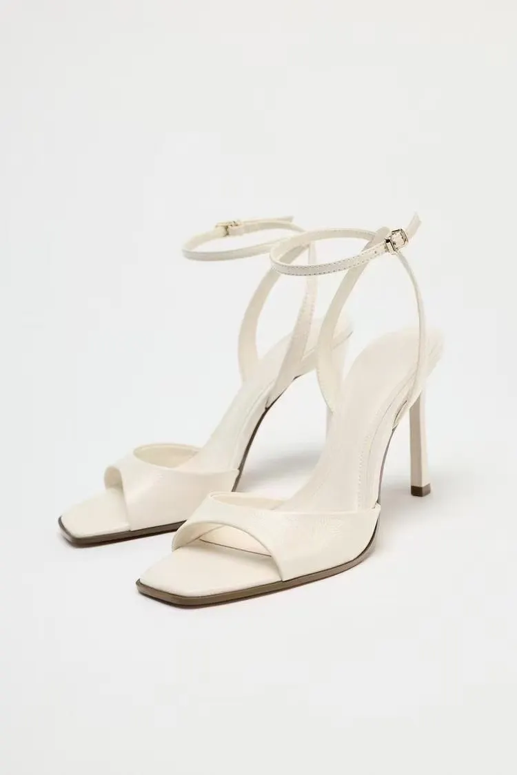 Breakj Breakj New Niche Leather Cat With Exposed Toe Sandals Women French Retro Simple Thin Tie Shoes