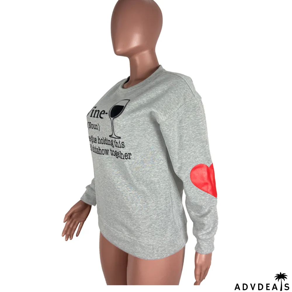 Casual Printed Fleece O Neck Sweatshirt Top