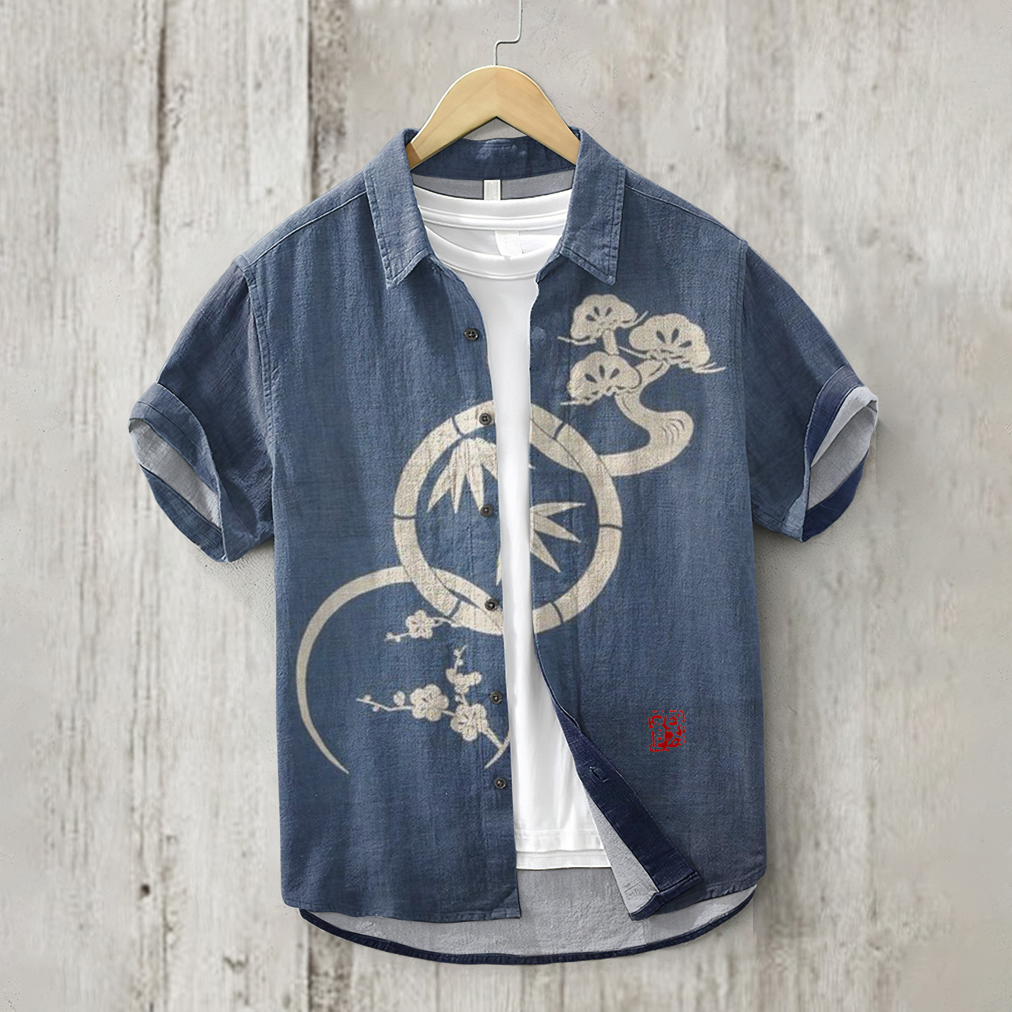 menweary Japanese Art Print Short Sleeve Shirt