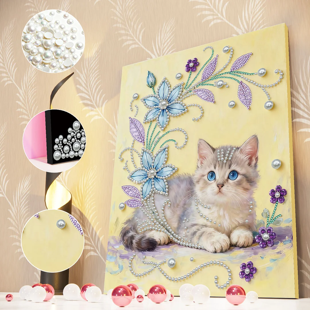 Kitten - DIY Pearl Diamond Art Kit With Frame 30*40cm