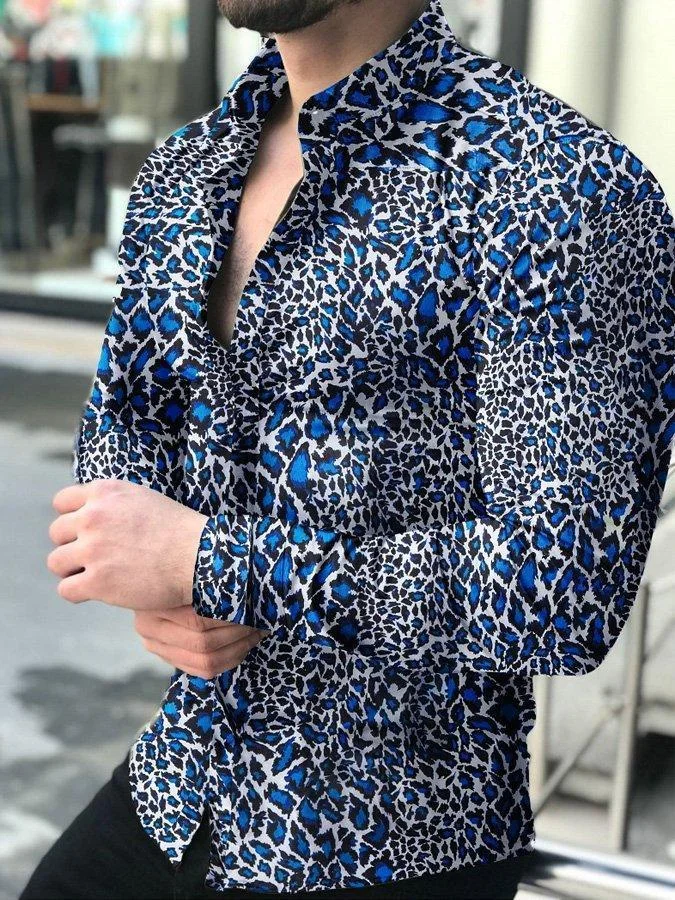 men's casual long-sleeved floral shirt