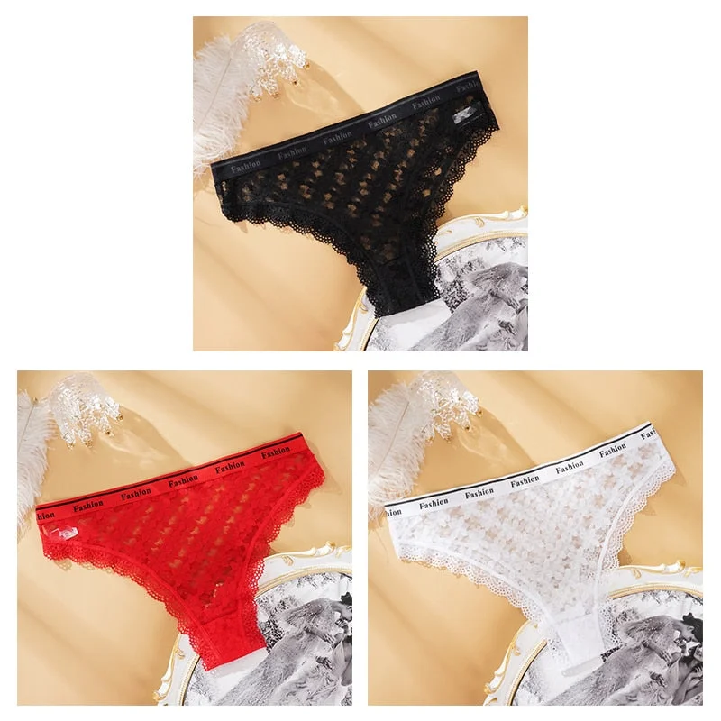 Fashion Lace Hollow Briefs Comfortable And Soft Panties Women's Sexy Close-Fitting Panties Low Rise 3PCS Underwear Lingerie