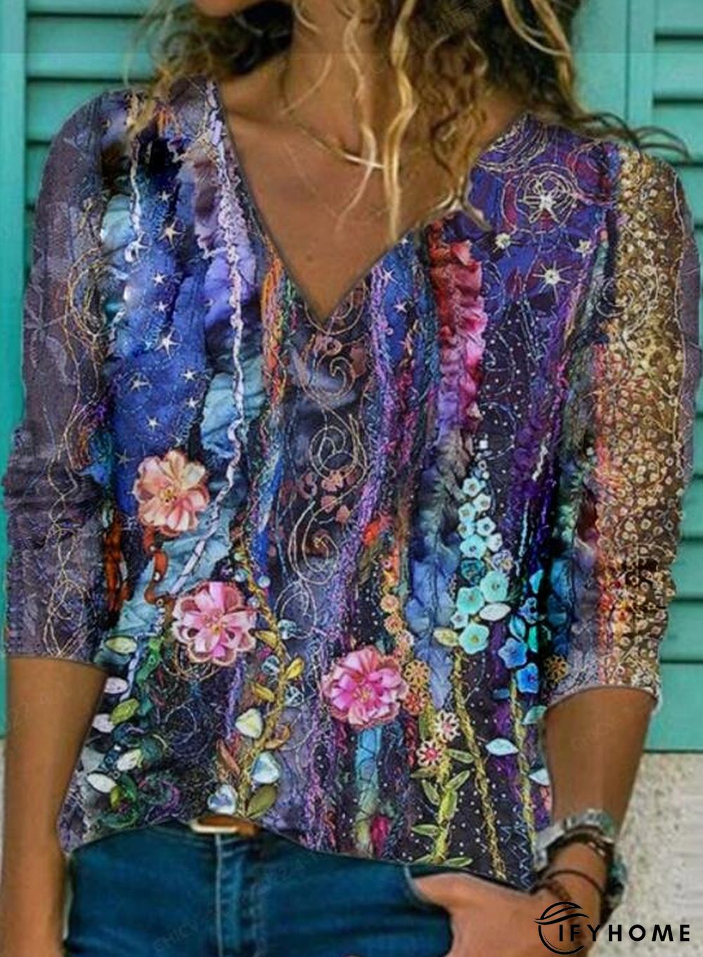 Vintage V Neck Fit Cotton-Blend Sweatshirt | IFYHOME