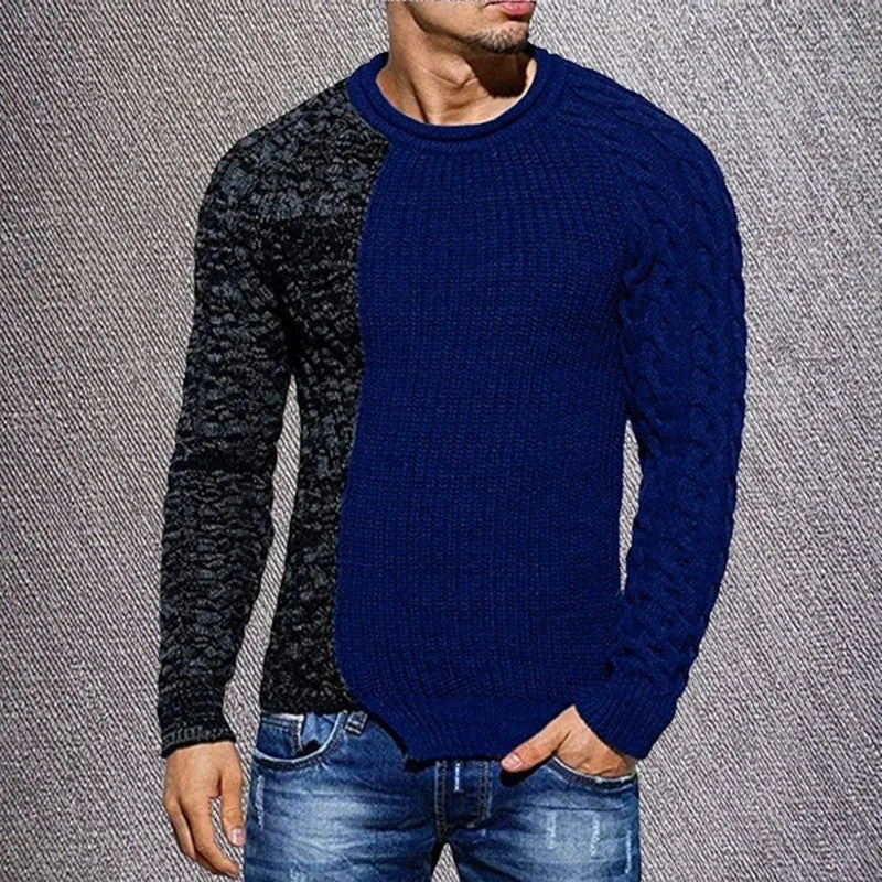 Men's Round Neck Patchwork Knit Sweater