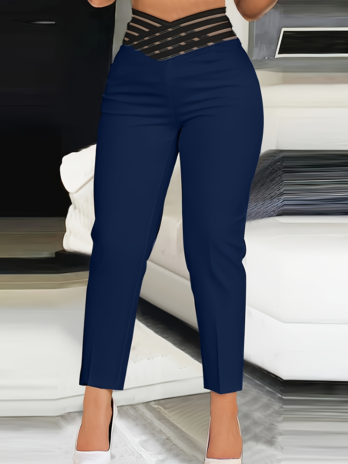 Womens High-Waisted Slim Fit Pants Non-Transparent Office Party Trousers Machine | IFYHOME