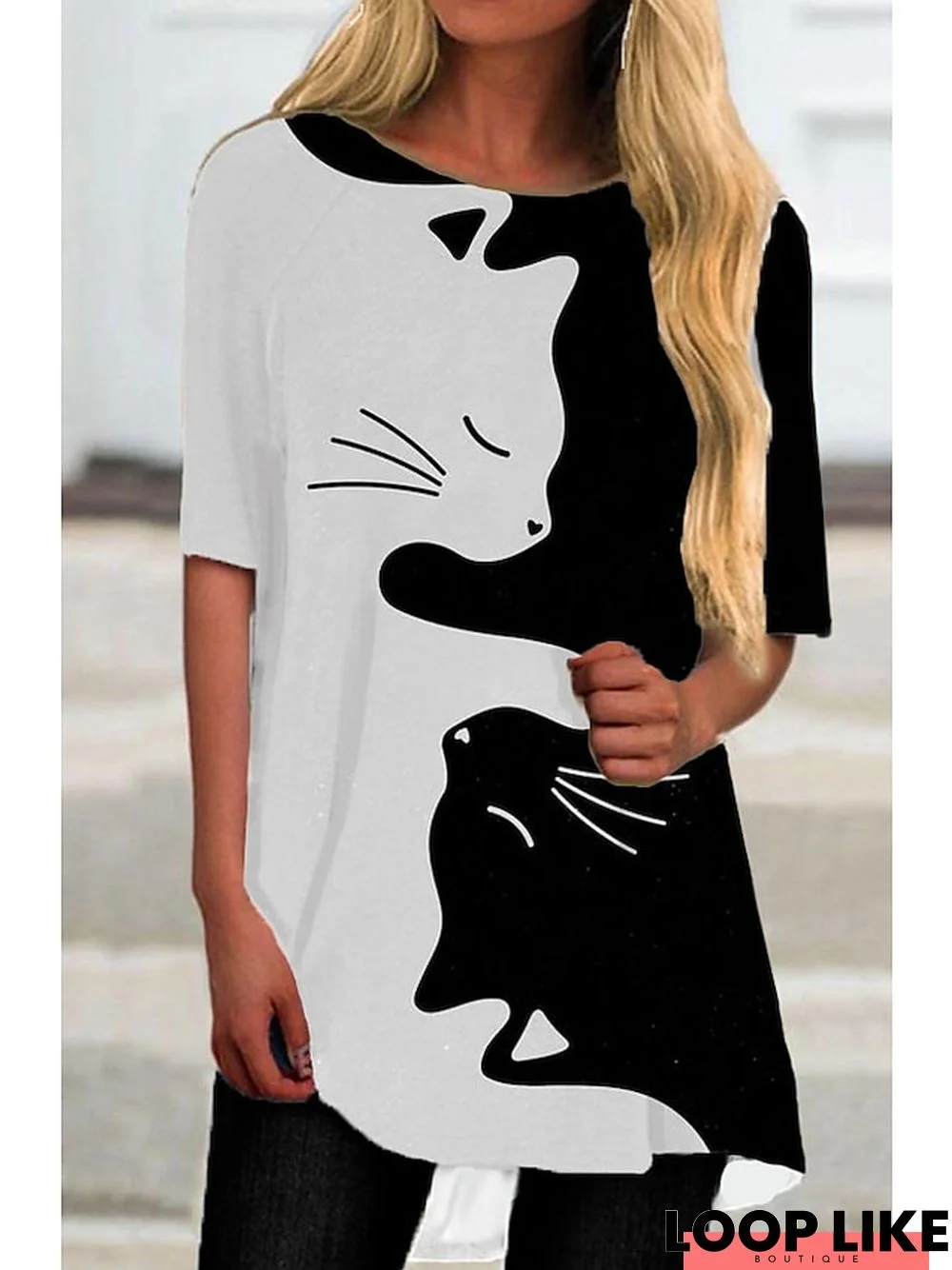 Women‘s T Shirt Dress Tee Dress Mini Dress White Half Sleeve Animal Print Fall Spring Autumn Crew Neck Casual 2023 S M L XL XXL 3XL
