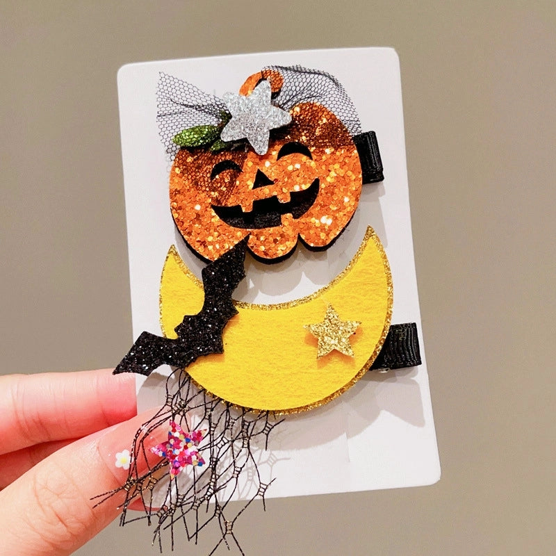 Halloween Cute Funny Women’s Pumpkin Cat Bow Knot Hair Clip