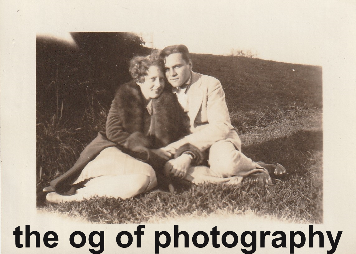 VINTAGE Found Photo Poster painting b+w LOVING COUPLEORIGINAL Man WOMAN D 712 5