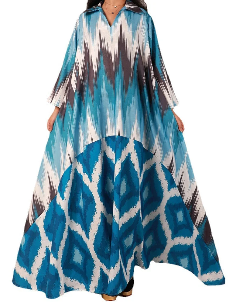 Uveng Plus-sized Loose V-neck Hip Hop Lengthened Dresses