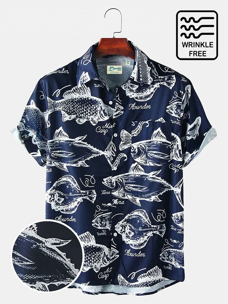 Men's Hawaiian Shirt Ocean Creatures Sea Fish Cotton Blend Plus Size Seersucker Tops
