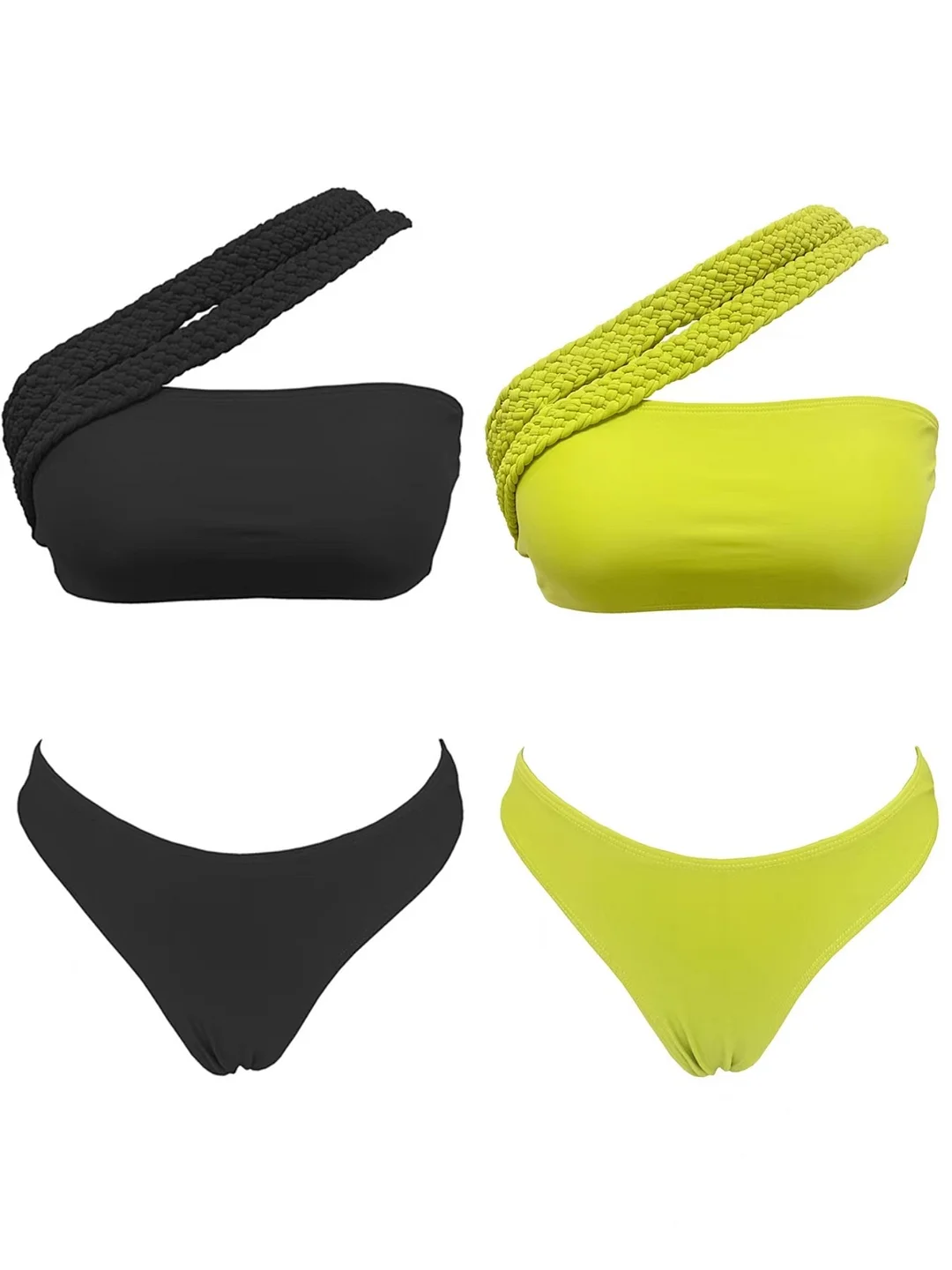 Uveng Single-Shoulder Rope Strap-Meared Solid Color Split Swimsuit Woman 2025 New Bikini