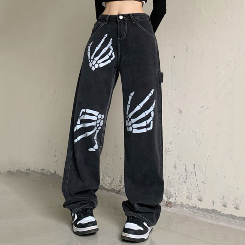 Sopula Unisex Street Style Skull Loose Jeans - SOPULA