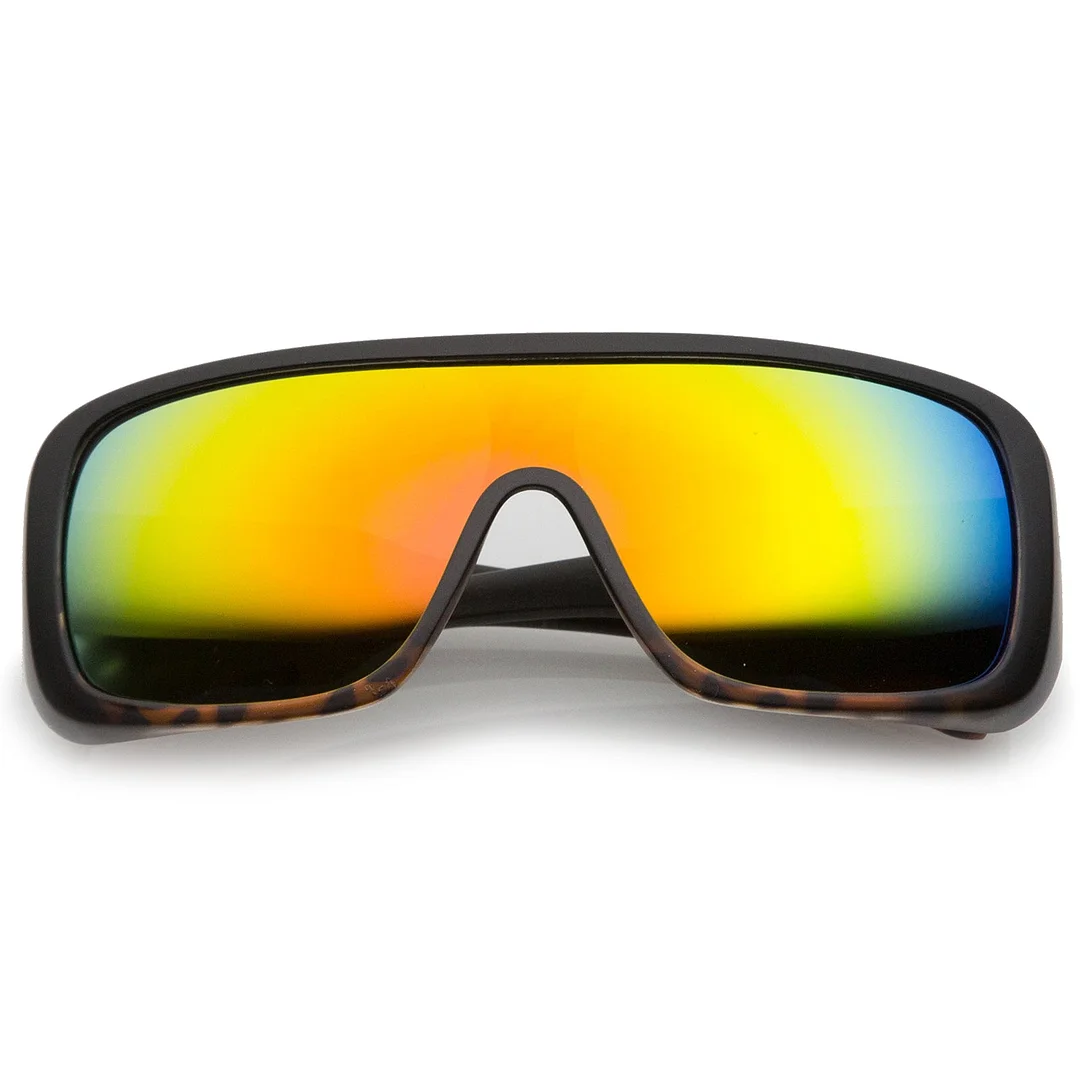 Men's Oversize Goggle Flat Top Mirror Mono Lens Shield glasses 60mm