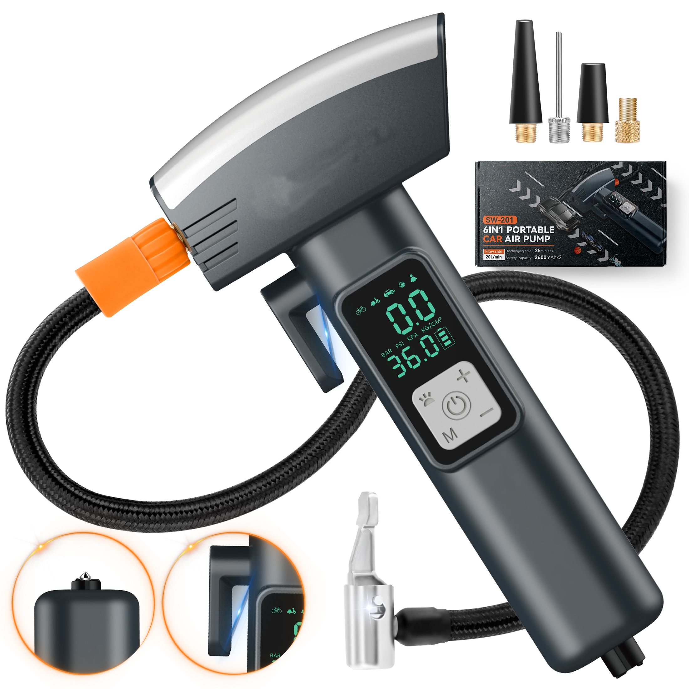 AUXTUR 6 IN 1 Tire Inflator Portable Air Compressor