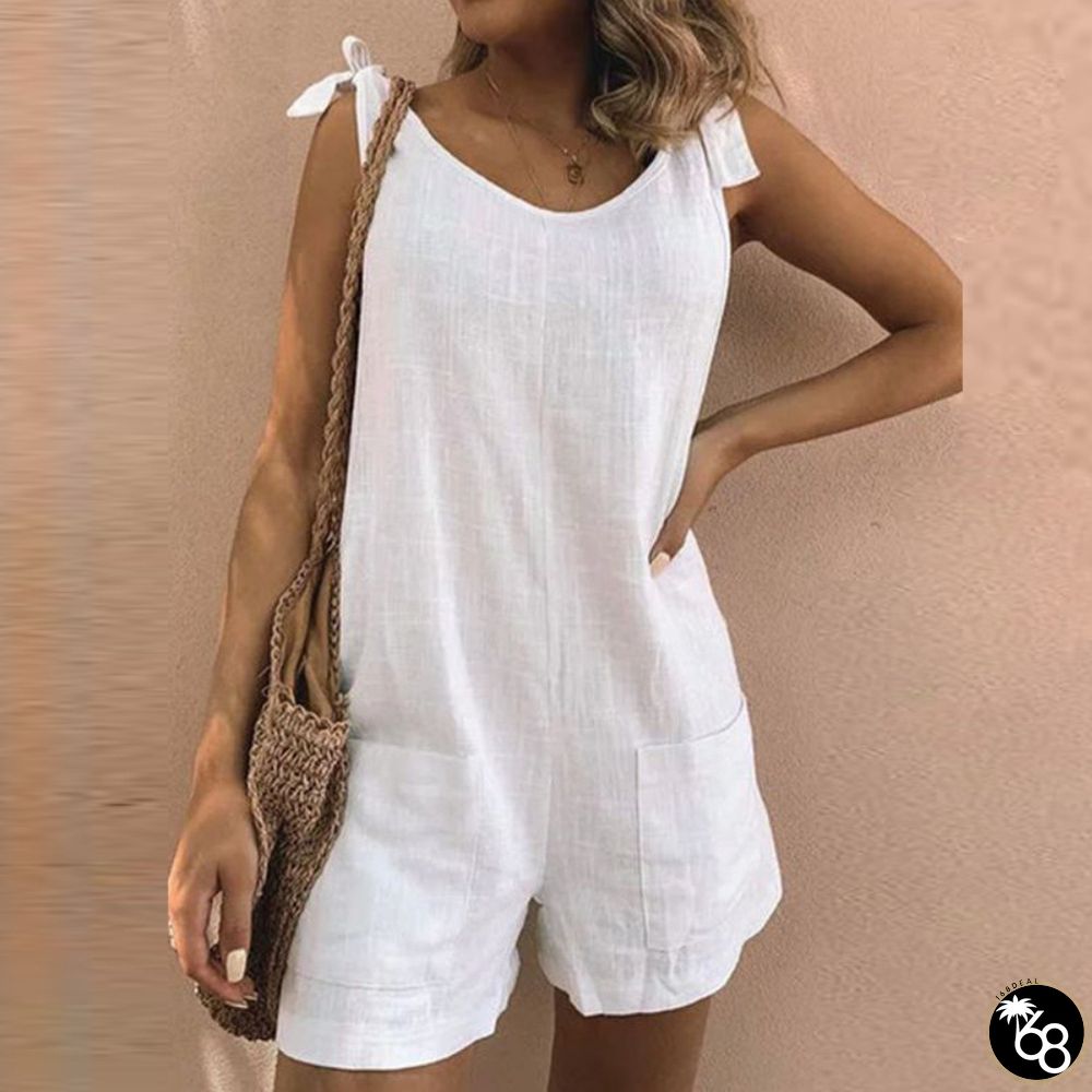 Solid Color Cotton and Linen Pocket Jumpsuit | 168DEAL