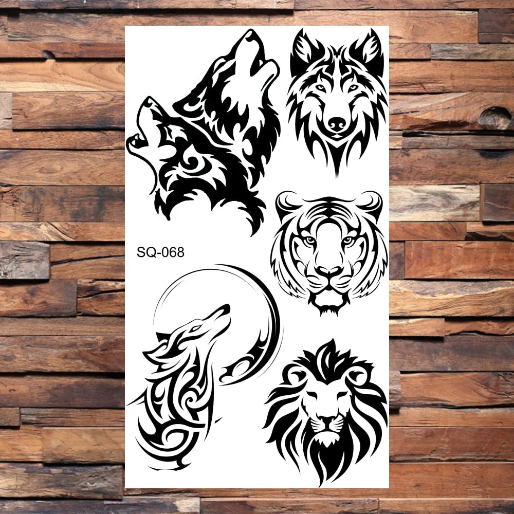 Skeleton Skull Temporary Tattoos For Women Adults Realistic Wolf Snake Rose Flower Feather Fake Tattoo Sticker Back Tatoos Body