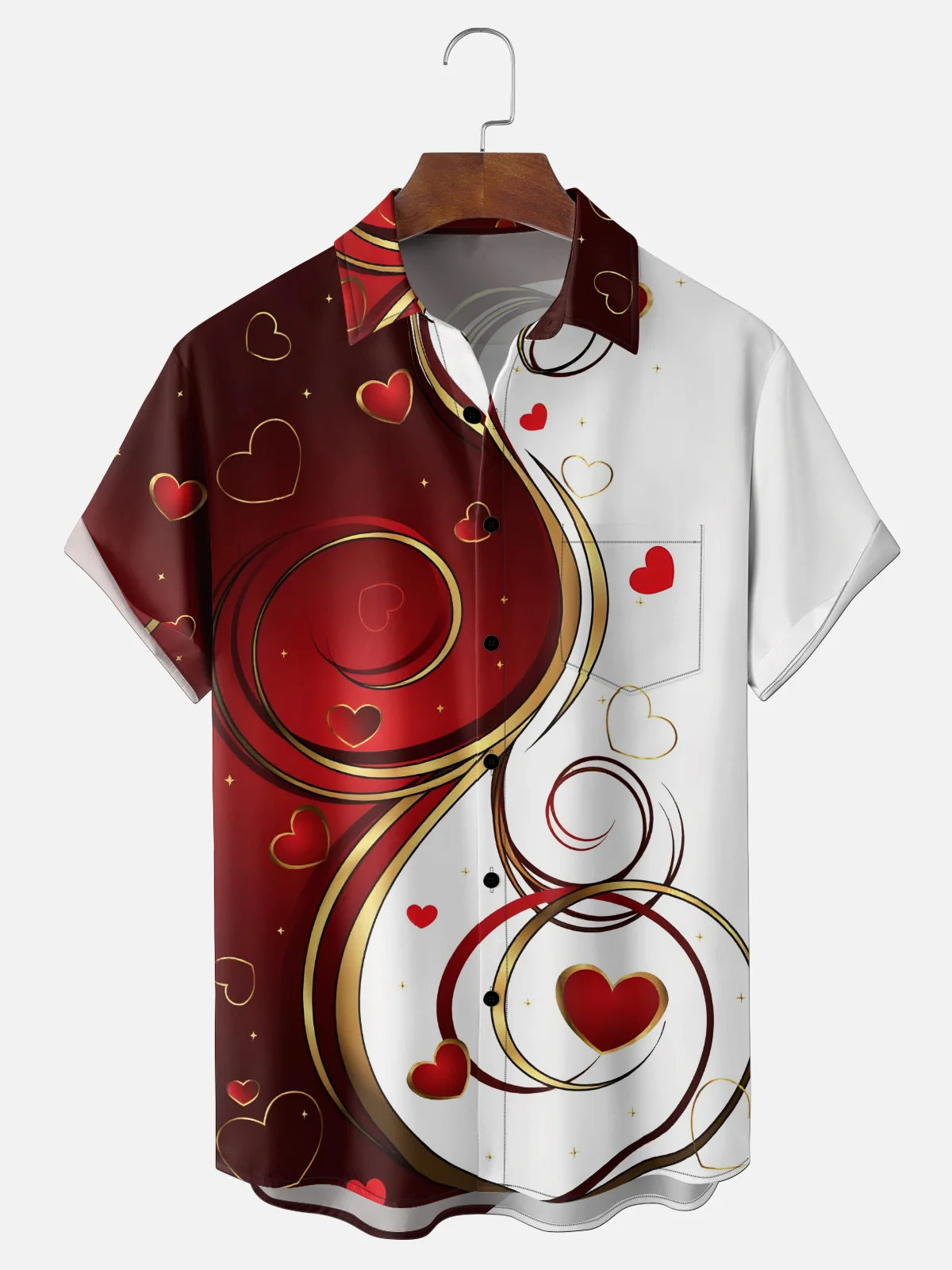 Moisture-wicking Valentine's Day Heart Chest Pocket Casual Shirt PLUSCLOTHESMAN